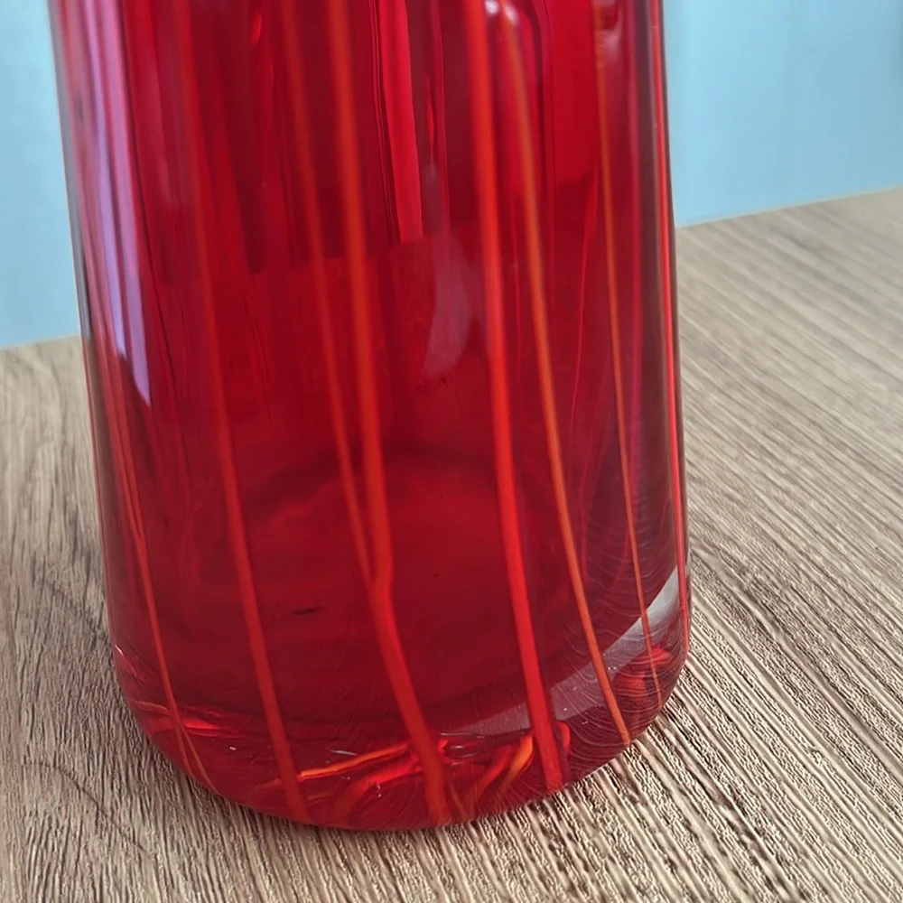 Tall Modern Red Vase Flat Top Tall Art Glass Handblown Pontil mark, Crate&Barrel